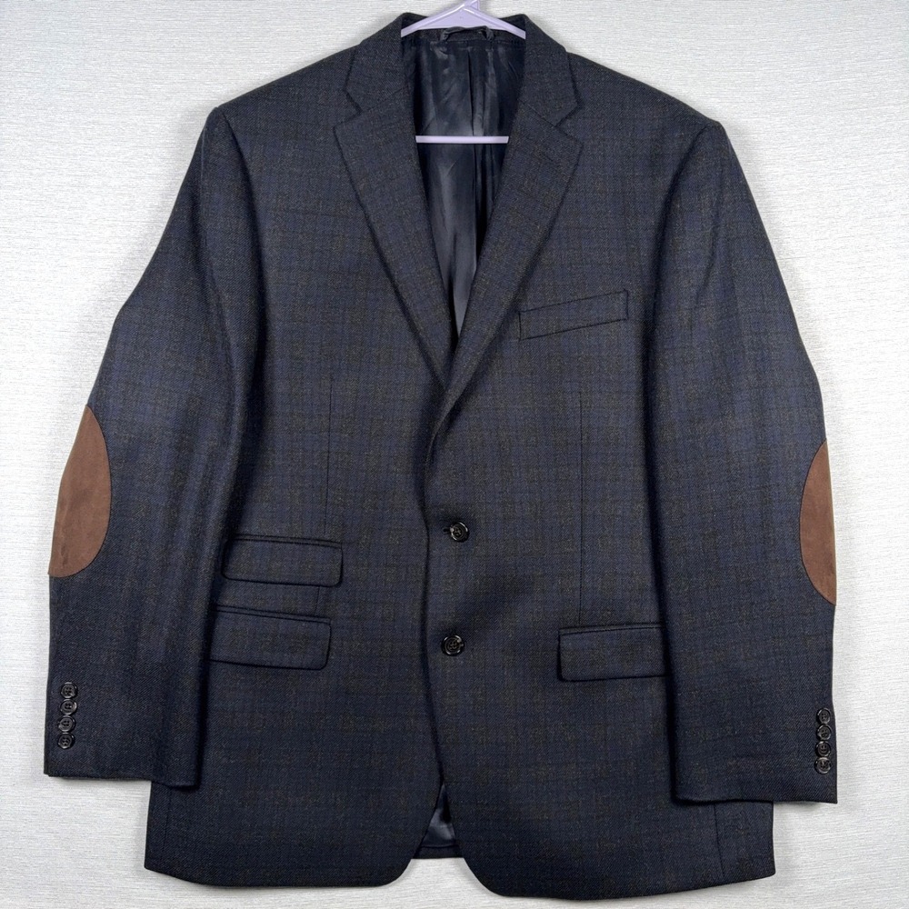 Lauren Ralph Lauren Plaid Wool Elbow Patch Blazer Mens Size 44R Navy Black